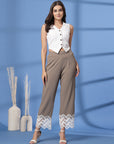 Beige Solid Trousers