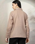 Women Standard Brown Opaque Casual Buttoned Top