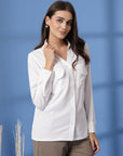 White Women Opaque Casual Buttoned Top