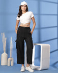 Black Solid Pleated Trousers