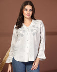 Women Opaque Striped Casual Buttoned Top