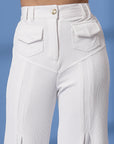 White Solid Loose Fit Pleated Trousers