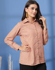 Pink Women Opaque Casual Buttoned Top