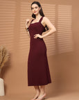 Women Sheath Midi Maroon Dress