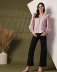 Striped Puff Sleeve Ruffles Top