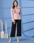 Pink Women Opaque Casual Buttoned Top
