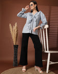 Women Blue Striped Casual Buttoned Top
