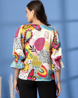 Multi Floral Print Bell Sleeve Top
