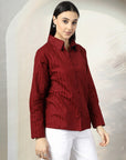 Women Maroon Casual Buttoned Top