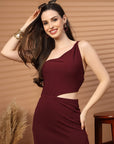 Women Sheath Midi Maroon Dress