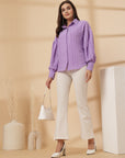 Purple Women Opaque Casual Buttoned Top