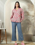 Pink Printed opaque Casual Buttoned Top