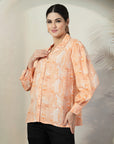 Orange Printed opaque Regular Sleeve Casual Buttoned Top