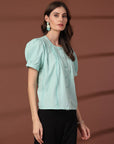 Sea Green Solid Round Neck Top