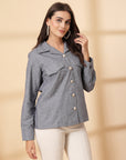 Grey Women Open Front Jacket