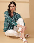 Women Opaque Printed Casual Buttoned Top