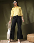 Yellow Solid Shirt Collar Crop Top