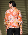 Orange Regular Sleeves Spread Collar Women Standard Floral Opaque Printed Casual Buttoned Top