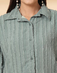 Sea Green Women Opaque Casual Buttoned Top