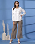 White Women Opaque Casual Buttoned Top