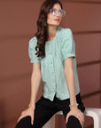 Sea Green Solid Round Neck Top