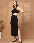 Women Sheath Midi Black Dress