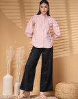 Solid Pink Regular Sleeves Spread Collar Casual Buttoned Top