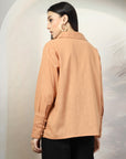 Women Standard Peach Opaque Casual Buttoned Top