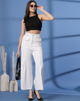 White Solid Loose Fit Pleated Trousers