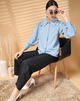Sea Green Regular Sleeves Above the Keyboard Collar Women Standard Opaque Casual Buttoned Top