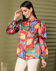 Women Multi Floral Opaque Printed Casual Buttoned Top