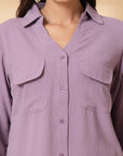 Purple Women Opaque Casual Buttoned Top