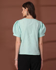 Sea Green Solid Round Neck Top