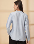 Blue Women Opaque Casual Buttoned Top