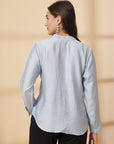 Blue Women Opaque Casual Buttoned Top