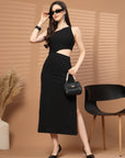Women Sheath Midi Black Dress