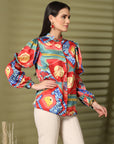 Women Multi Floral Opaque Printed Casual Buttoned Top