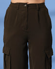 Brown Solid Pleated Trousers