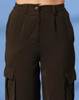 Brown Solid Pleated Trousers