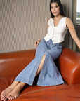 Solid Denim Maxi Skirt light-blue