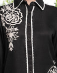 Shirt Collar Embroidered Cotton Shirt With Trousers Co-Ords Set black