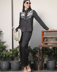 Shirt Collar Embroidered Cotton Shirt With Trousers Co-Ords Set black