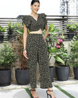 Printed V-Neck Top With Trousers Co-Ord Sets black
