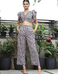Printed V-Neck Top With Trousers Co-Ord Set multi