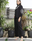 Shirt Collar Embroidered Cotton Shirt With Trousers Co-Ords Set black