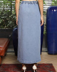 Solid Denim Maxi Skirt light-blue