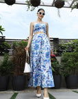 Shoulder Strap Printed Top With Palazzo Co-Ord Set blue