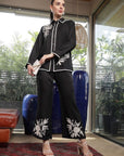 Shirt Collar Embroidered Cotton Shirt With Trousers Co-Ords Set black