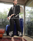 Shirt Collar Embroidered Cotton Shirt With Trousers Co-Ords Set black