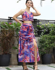 Printed Shoulder Strap Neck Top With Skirt Co-Ord Set multi
